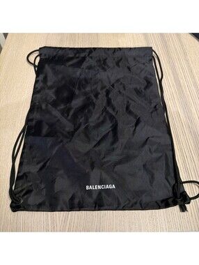 Authentic BALENCIAGA Black Nylon Drawstring Backpack Dust Bag Travel Gym Pouch